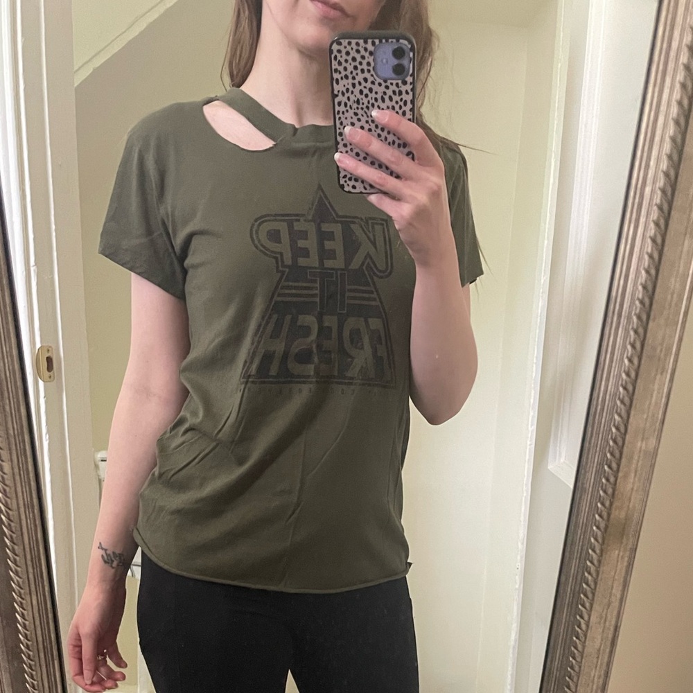 Bundle 3/$15 - Distressed Olive Green Graphic Short-Sleeve Women's Tee